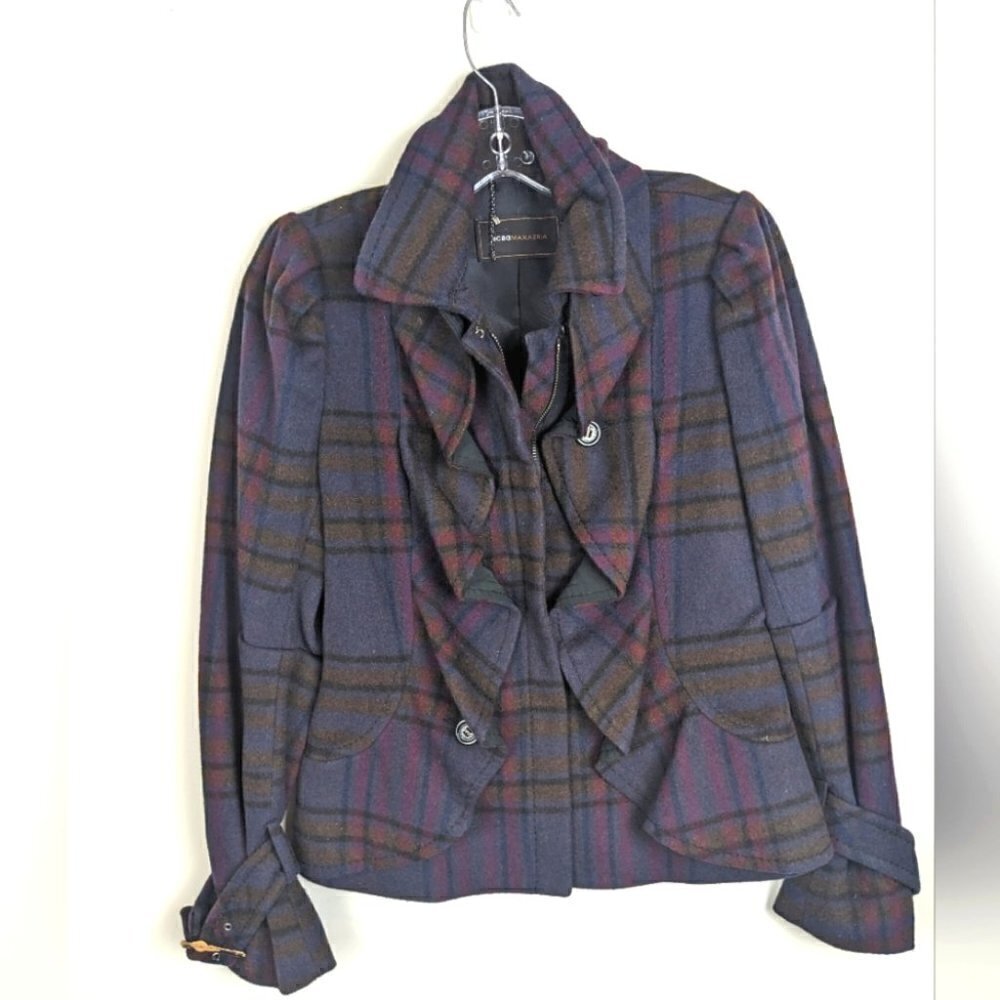 Bcbg plaid blue and maroon jacket size small